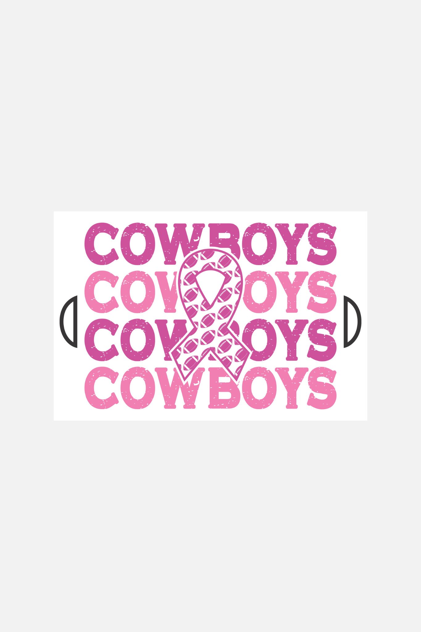 Pink Text in the team name with the breast cancer awareness ribbon in a rectangle chant sign. 